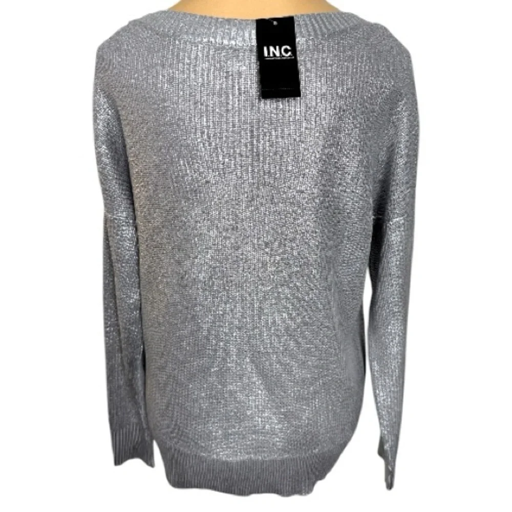 INC International Concepts Silver Foil Metallic Open-knit Sweater Size Small NWT